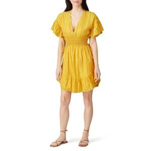 Saylor Women's Yellow Printed Adrianne Boho Mini Dress Flutter Sleeve Size M